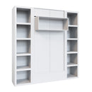 Easy-Lift Full Murphy Wall Bed in White with Two Bookshelves