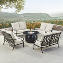 Black Aluminum Fire Table Set with Four Deep Seating Loveseats