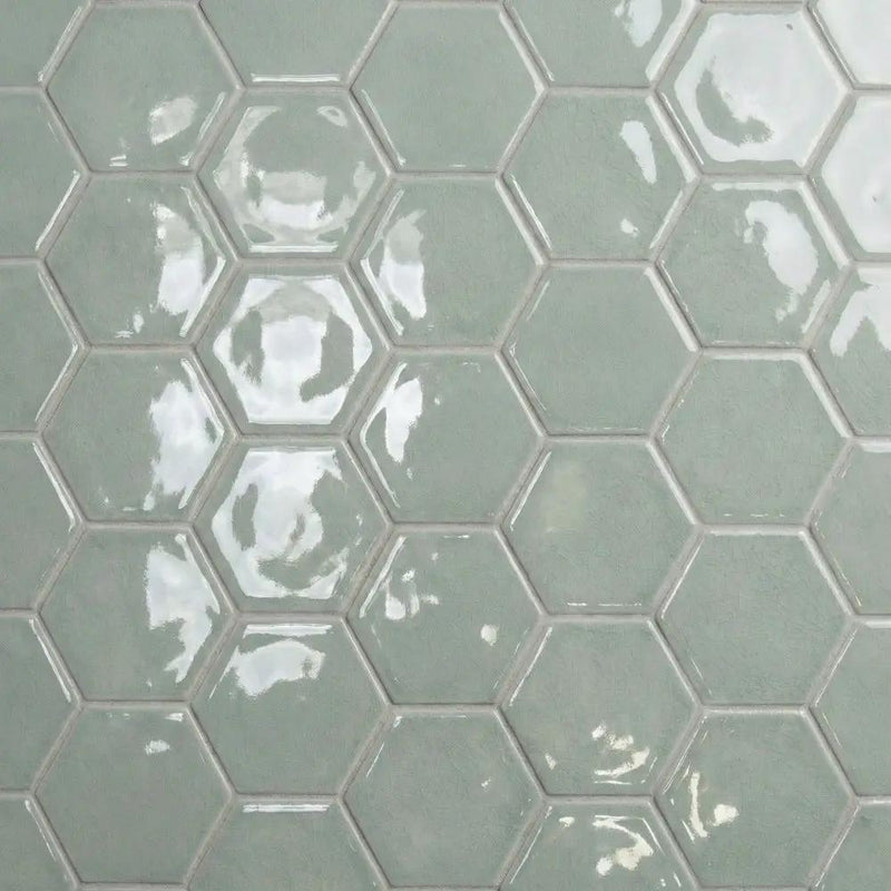 Verdant Crackled Hexagon 5 Ceramic Tiles 5x5