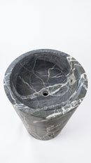 Verde Antico Marble Freestanding Column Pedestal Sink D16xH34 by GobekDesign