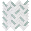 Verde, Calacatta T Fine Textured Herringbone Marble Mosaics 12 1/8x13 3/8