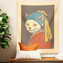 Vermeer cat pearl earring metal wall hanging bedroom tapestry art by Decorbites