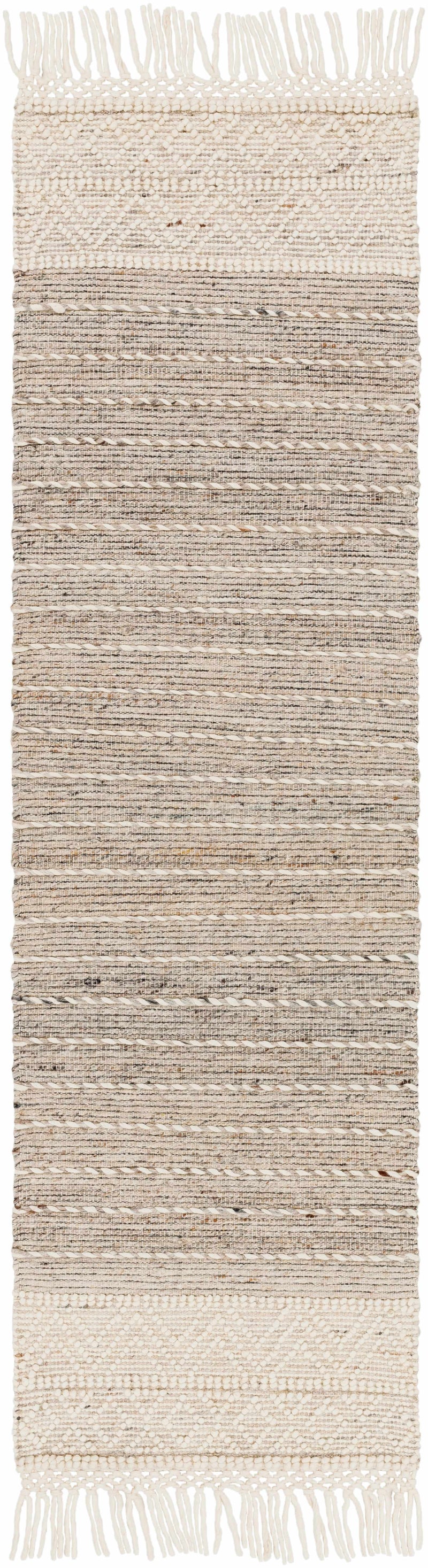 Cream Veruela Wool Blend Braided Tassel Area Rug - Clearance