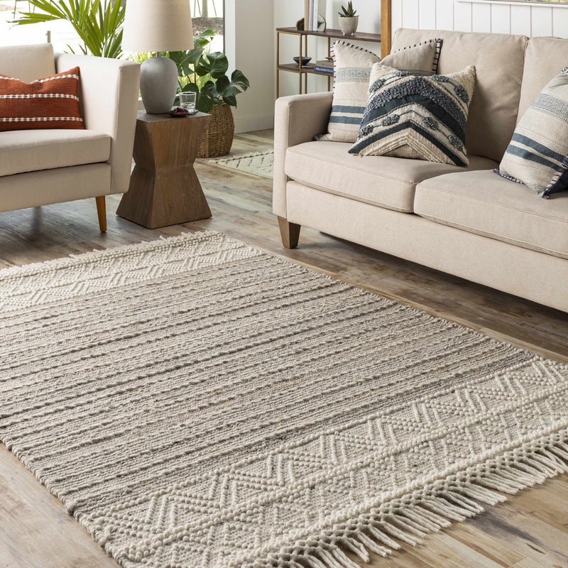 Cream Veruela Wool Blend Braided Tassel Area Rug - Clearance