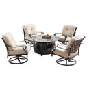 Aluminum 44-in Round Patio Fire Table Set with Swivel Rocking Chairs