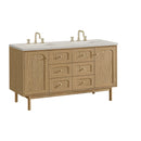 James Martin Laurent 60" Dual Mount Double Bathroom Vanity, Light Natural Oak
