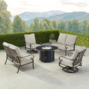 Black Aluminum Fire Table Set with Two Loveseats and Two Club Chairs