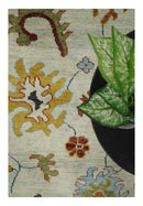 Hand Knotted Wool Area Rug - Ivory Teal Rust Traditional Heriz by The Rug Decor