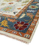 Vibrant Colorful Hand Knotted Ivory, Teal and Rust Traditional Oushak Multi size Wool Area Rug