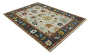 Hand Knotted Wool Area Rug - Ivory Teal Rust Traditional Heriz by The Rug Decor