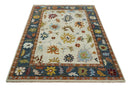 Hand Knotted Wool Area Rug - Ivory Teal Rust Traditional Heriz by The Rug Decor