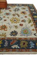 Vibrant Colorful Hand Knotted Ivory, Teal and Rust Traditional Oushak Multi size Wool Area Rug