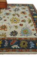 Hand Knotted Wool Area Rug - Ivory Teal Rust Traditional Heriz by The Rug Decor