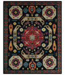 Vibrant colorful 8x10 Black, Maroon and Beige Traditional Medallion Mamluk Design wool Rug