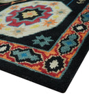 Vibrant colorful 8x10 Black, Maroon and Beige Traditional Medallion Mamluk Design wool Rug