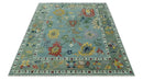 Vibrant Colorful 8x10 Gray and green Hand Knotted Traditional Oushak wool rug by The Rug Decor