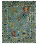 Vibrant Colorful 8x10 Gray and green Hand Knotted Traditional Oushak wool rug by The Rug Decor