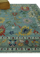 Vibrant Colorful 8x10 Gray and green Hand Knotted Traditional Oushak wool rug by The Rug Decor