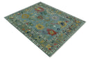 Vibrant Colorful 8x10 Gray and green Hand Knotted Traditional Oushak wool rug by The Rug Decor