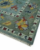 Vibrant Colorful 8x10 Gray and green Hand Knotted Traditional Oushak wool rug by The Rug Decor