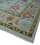 Vibrant Colorful Aqua and Green Hand knotted Traditional Oushak 8x10 wool area Rug by The Rug Decor