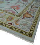 Vibrant Colorful Aqua and Green Hand knotted Traditional Oushak 8x10 wool area Rug