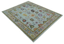 Vibrant Colorful Aqua and Green Hand knotted Traditional Oushak 8x10 wool area Rug by The Rug Decor