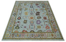 Vibrant Colorful Aqua and Green Hand knotted Traditional Oushak 8x10 wool area Rug