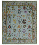 Vibrant Colorful Aqua and Green Hand knotted Traditional Oushak 8x10 wool area Rug by The Rug Decor