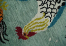 Vibrant Colorful Beautiful Chicken Bird Sage, Ivory, Gold and Brown Hand Knotted Multi Size Wool Area Rug