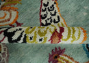 Vibrant Colorful Beautiful chicken Light Green, Ivory, Gold and Brown Hand Knotted 8x10 Wool Area Rug by The Rug Decor