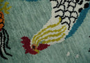 Vibrant Colorful Beautiful chicken Light Green, Ivory, Gold and Brown Hand Knotted 8x10 Wool Area Rug by The Rug Decor