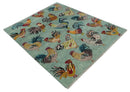 Vibrant Colorful Beautiful chicken Light Green, Ivory, Gold and Brown Hand Knotted 8x10 Wool Area Rug by The Rug Decor