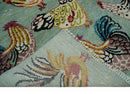 Vibrant Colorful Beautiful chicken Light Green, Ivory, Gold and Brown Hand Knotted 8x10 Wool Area Rug by The Rug Decor
