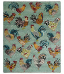 Vibrant Colorful Beautiful chicken Light Green, Ivory, Gold and Brown Hand Knotted 8x10 Wool Area Rug by The Rug Decor