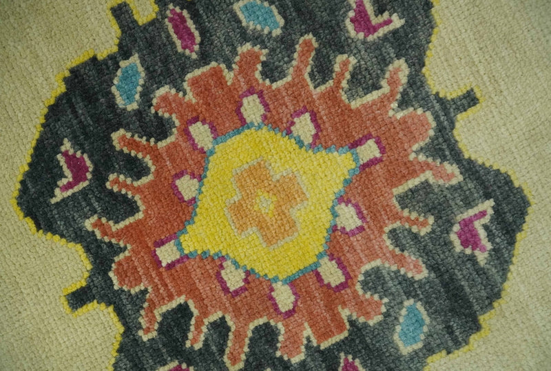 Vibrant Colorful Beige, Silver, Orange and Mustard Hand Knotted 9x12 Wool Area Rug