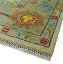 Vibrant Colorful Beige, Silver, Orange and Mustard Hand Knotted 9x12 Wool Area Rug