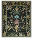 Vibrant Colorful Black 8x10 Hand Knotted Traditional Oushak wool area rug by The Rug Decor