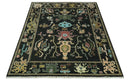 Vibrant Colorful Black 8x10 Hand Knotted Traditional Oushak wool area rug by The Rug Decor