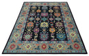 Hand Knotted Traditional Oushak Wool Area Rug Black Beige Purple and Blue Custom Made
