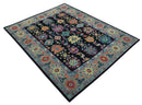 Hand Knotted Traditional Oushak Wool Area Rug Black Beige Purple and Blue Custom Made