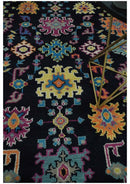 Hand Knotted Traditional Oushak Wool Area Rug Black Beige Purple and Blue Custom Made