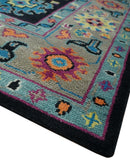 Hand Knotted Traditional Oushak Wool Area Rug Black Beige Purple and Blue Custom Made