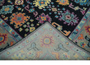 Hand Knotted Traditional Oushak Wool Area Rug Black Beige Purple and Blue Custom Made