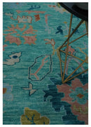 Vibrant Colorful Blue and Green Hand knotted 9x12 wool Area Rug by The Rug Decor