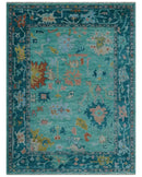 Vibrant Colorful Blue and Green Hand knotted 9x12 wool Area Rug by The Rug Decor