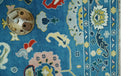 Vibrant colorful Blue Hand Knotted 8x10 Traditional Oushak Wool area Rug by The Rug Decor
