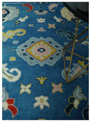 Vibrant colorful Blue Hand Knotted 8x10 Traditional Oushak Wool area Rug by The Rug Decor