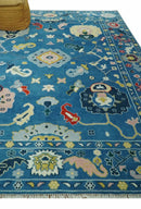 Vibrant colorful Blue Hand Knotted 8x10 Traditional Oushak Wool area Rug by The Rug Decor