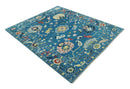 Vibrant colorful Blue Hand Knotted 8x10 Traditional Oushak Wool area Rug by The Rug Decor